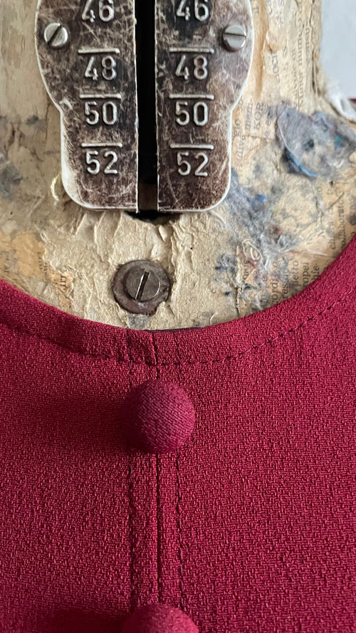 (ADALGISA LUGLI) Abito in crepe di seta rosso lampone 60s