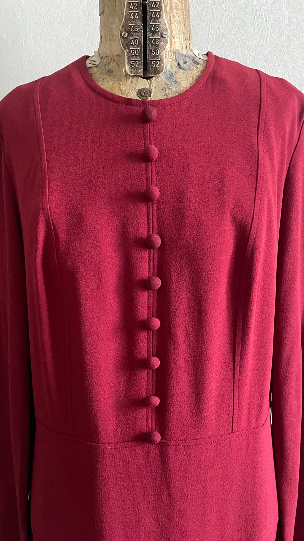 (ADALGISA LUGLI) Abito in crepe di seta rosso lampone 60s