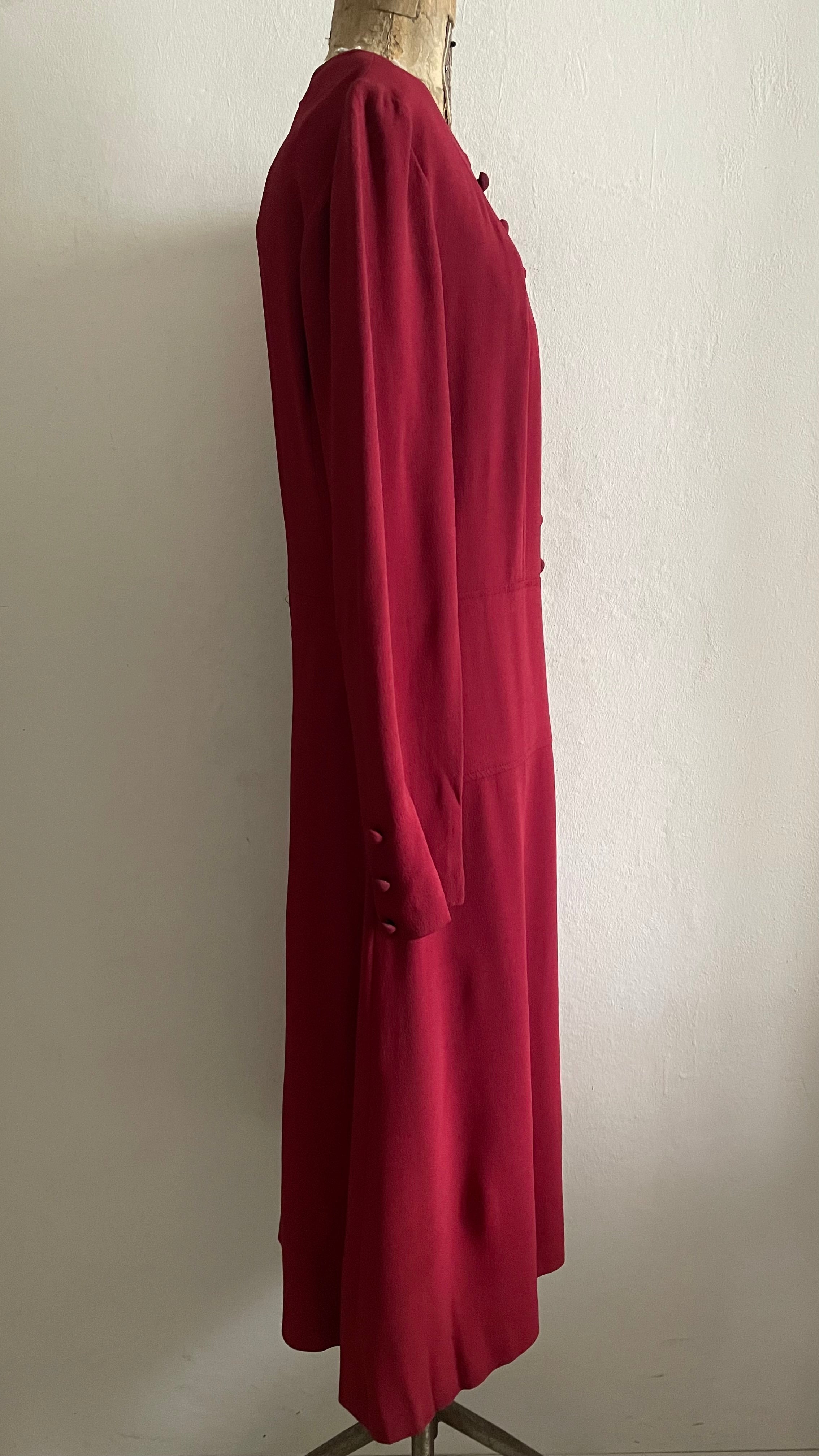 (ADALGISA LUGLI) Abito in crepe di seta rosso lampone 60s
