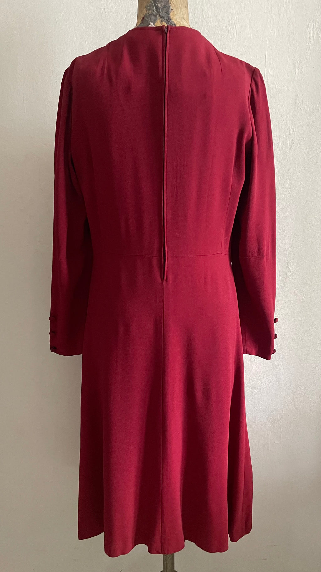 (ADALGISA LUGLI) Abito in crepe di seta rosso lampone 60s
