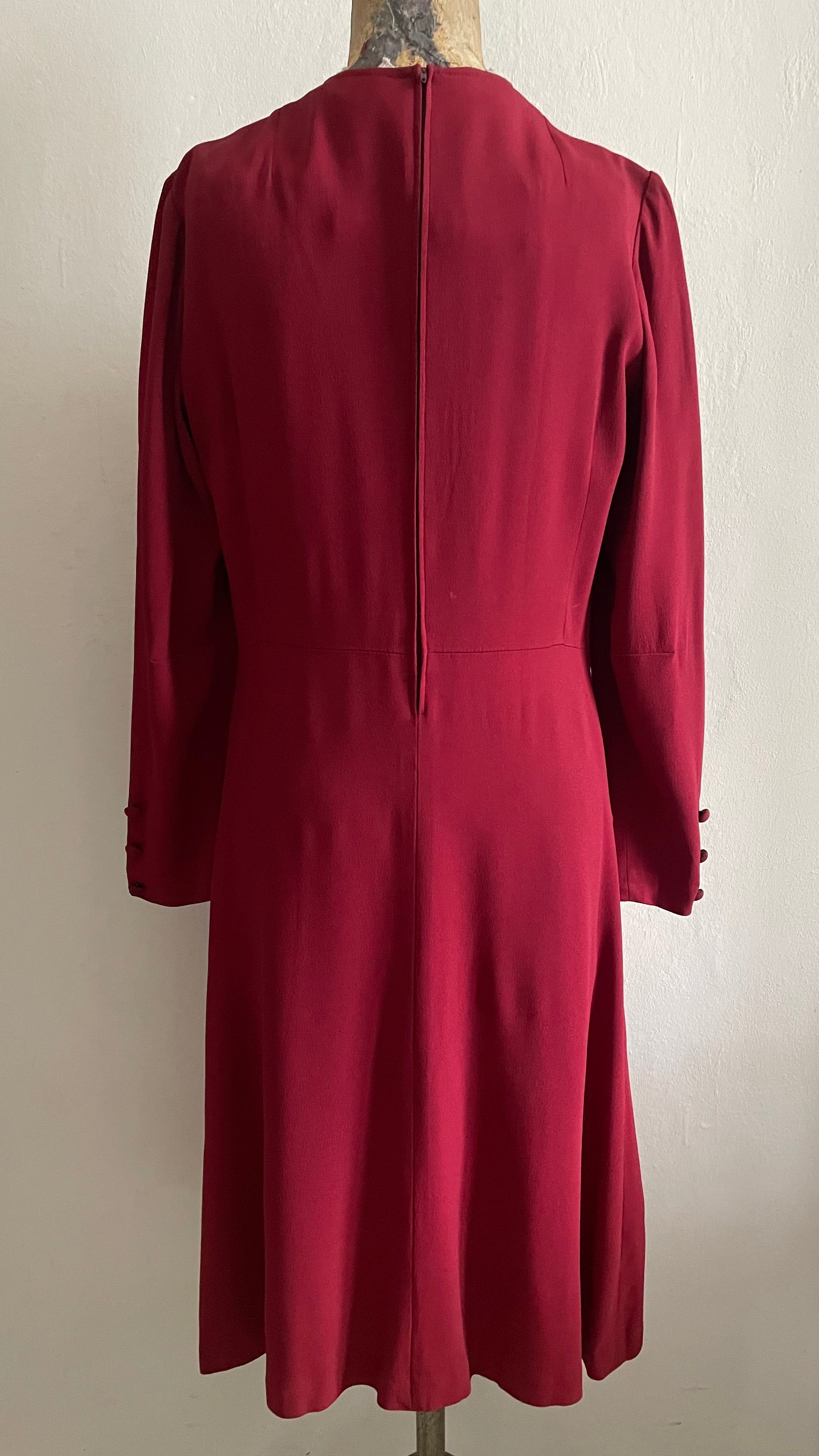 (ADALGISA LUGLI) Abito in crepe di seta rosso lampone 60s